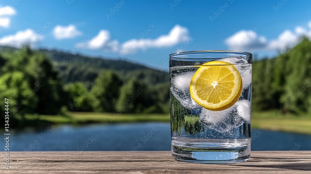 Poster elegant a glass of sparkling water with frozen citrus slices including oranges lemons and limes addi