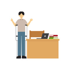 Persons with Disabilities in Education 1 Man on Crutches at Desk