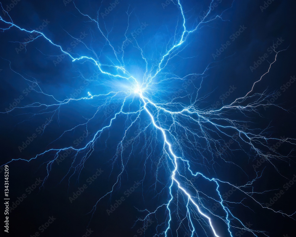 Aufkleber dynamic blue light rays bursting from central point nature visual phenomenon dark environment awe-in