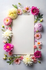 Mock up image of paper and flowers on plain background