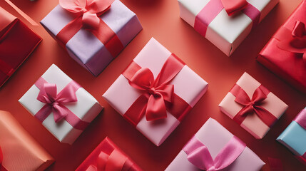 A collection of differently colored wrapped presents gathered together on a table creating a festive ambiance for holiday celebrations.