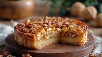 A flaky, honey-drenched masterpiece, studded with crunchy nuts like walnuts and almonds, offering a symphony of flavors and textures.