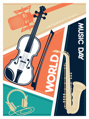 Fototapeta na wymiar Music festival.Vector illustrations of musicians, people and musical instruments: drums, cello, synthesizer, tape recorder for poster, flyer&nbsp;or&nbsp;background
