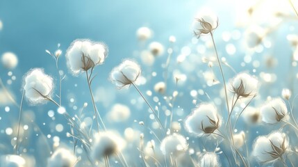 Obraz premium Soft cotton bolls on branches in sunlight.