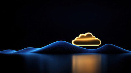 A digital illustration depicting a cloud-shaped data center filled with glowing numbers and symbols. Blue lines descend from the cloud, representing data streams, against a dark gradient background