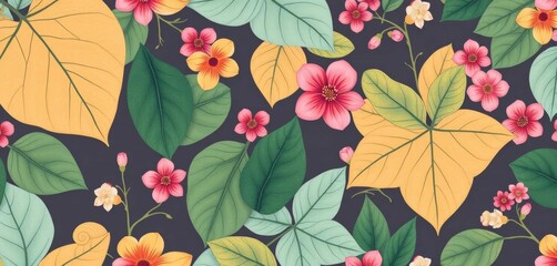Delicate, minimalist summer leaf pattern; subtle floral accents Seamless vector design, botanical, minimalist design