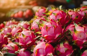 Fresh Pink Dragon Fruit at Market