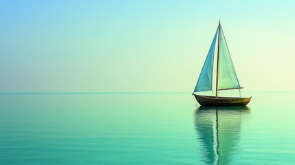 Fototapeta premium Space Brown Wooden Overview Text Green Sailboat Right