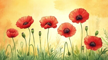 Obraz premium Vibrant poppies in a sunlit meadow
