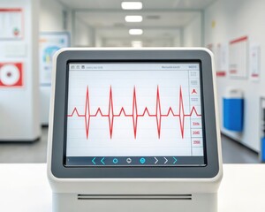 Health monitoring device displaying heartbeat readings in a medical facility clinical environment close-up view for better diagnostics