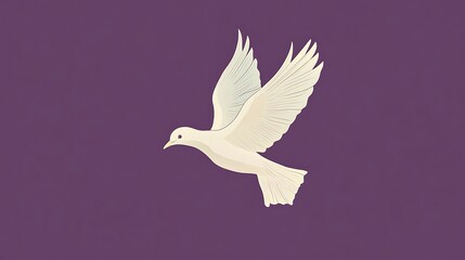 Fototapeta premium White dove flying on a purple background, representing peace, freedom, love, and hope concept