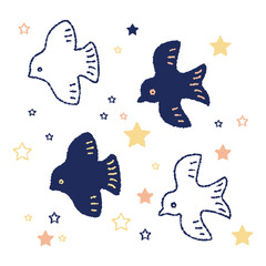 北欧風の鳥のカラーイラスト
