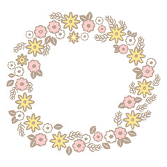 花のリースの装飾枠のカラーイラスト