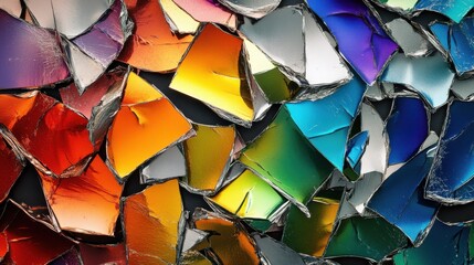 Colorful Fragments of Shattered Glass in Abstract Pattern Design