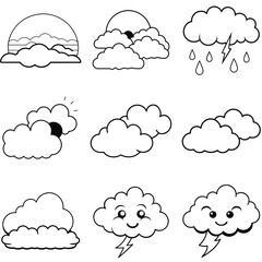 Obraz premium Set of Clouds line art icon vector illustration 