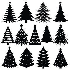 Obraz premium Tree silhouette and Tropical leaves vector isolated on white background.