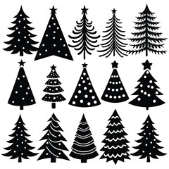 Obraz premium Tree silhouette and Tropical leaves vector isolated on white background.