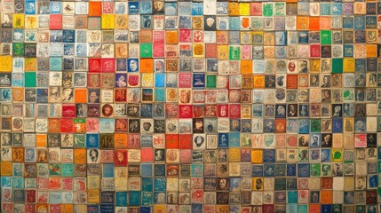 Colorful mosaic of vintage book covers in a grid pattern