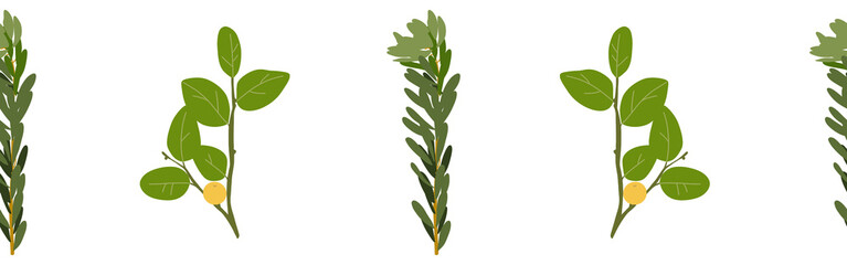 Green leaves border on a white background. Hand-drawn illustration. Perfect for spring and summer.