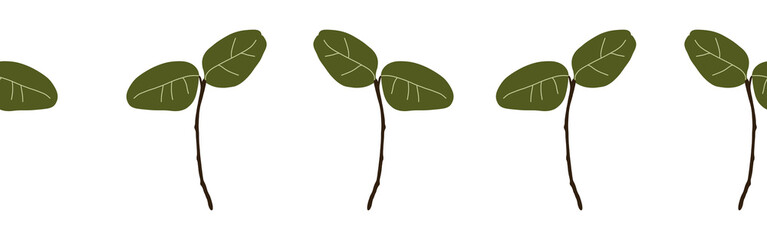 Green leaves border on a white background. Hand-drawn illustration. Perfect for spring and summer.