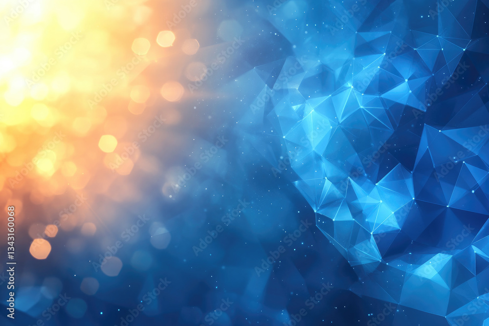 Aufkleber abstract geometric background with blue polygonal structures and glowing golden light, symbolizing a