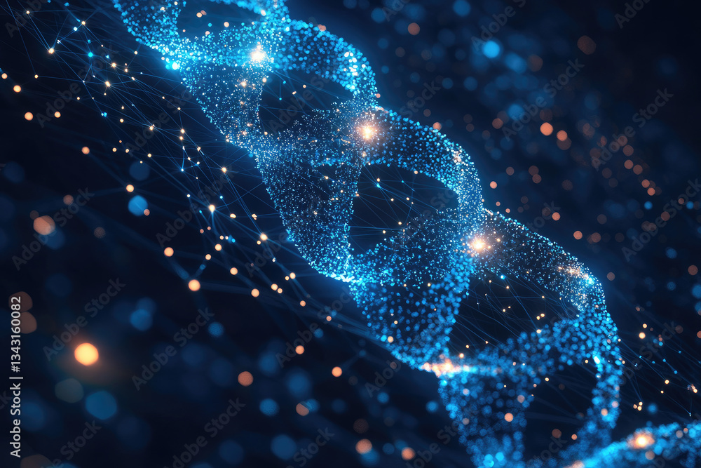 Aufkleber futuristic digital visualization of a glowing dna double helix floating in cosmic space,representing