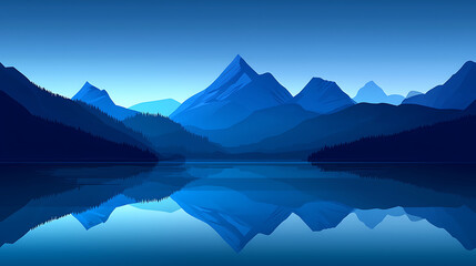 Serene Mountain and Lake Reflections in Soft Pastel and Blue Hues

