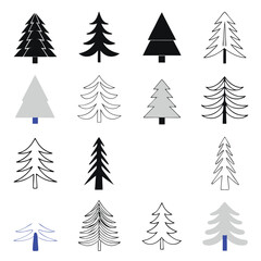 Obraz premium Tree silhouette and Tropical leaves vector isolated on white background.