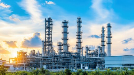 Fototapeta premium Sprawling industrial estate with multiple factories and modern infrastructure.