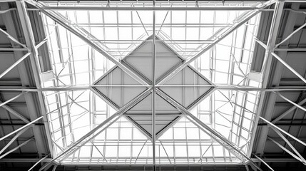 Steel factory roof structure with exposed beams and metal panels.