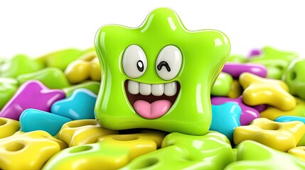 Smiling Star Emoji Among Colorful Shapes