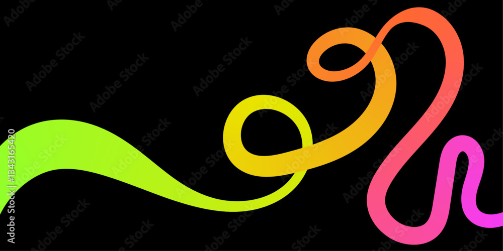 Leinwandbilder Abstract wavy shape with rainbow gradient. Vector squiggles line wave isolated on a back background with copy space. Rainbow ribbon flowing in dynamic curve