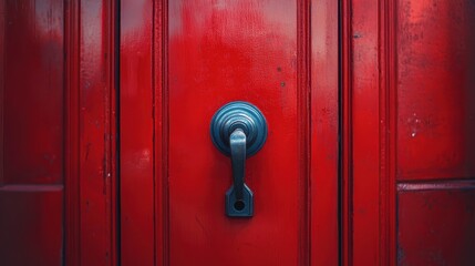 Fototapeta premium Vintage red door with metal knob and keyhole