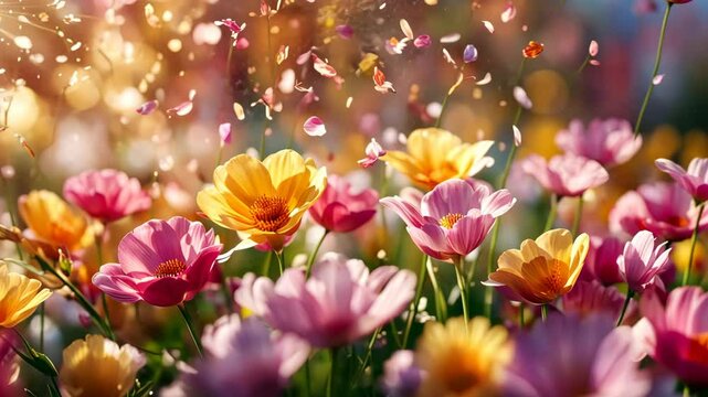 Vibrant floral spring or summer background with copy space. Banner for women's or mothers day
