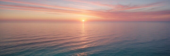 Obraz premium Serene seascape mirroring a pastel sunrise painting the tranquil horizon with soft hues