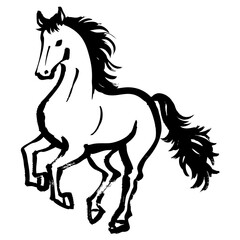 墨で手描きした走る和風の馬の全身イラスト
