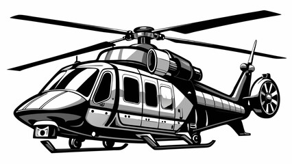 Fototapeta premium Clean Black and white vector silhouette of a Helicopter on white background
