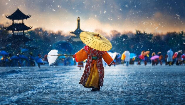 A magical festival where characters summon different seasons&mdash;spring blossoms, summer sun, autumn leaves, and winter snow&mdash;creating a vibrant, whimsical celebration of nature.
