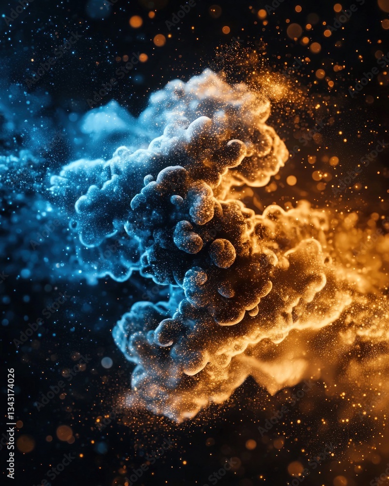 Poster dynamic color explosion abstract art digital illustration dark background close-up view visual contr