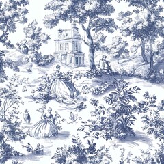Seamless toile de jouy pattern