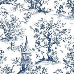 Seamless toile de jouy pattern