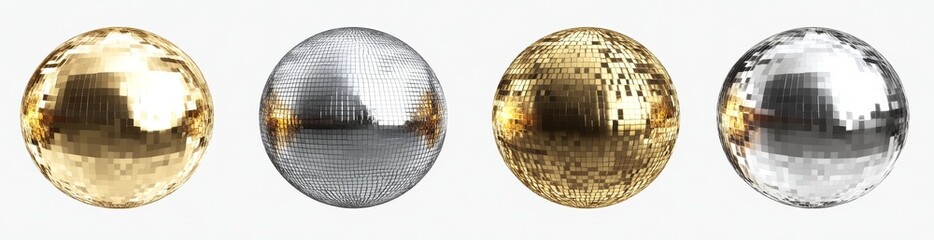 Fototapeta premium Polished Metal Spheres in Gold, Silver, and Bronze