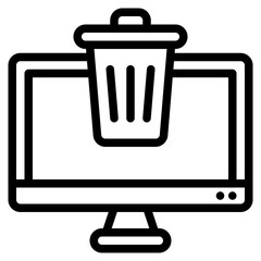 A trash can on a computer monitor. Suitable for environmental and technologyrelated design projects.