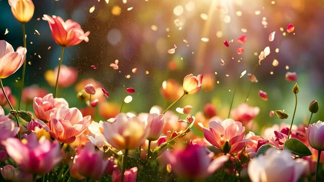Vibrant floral spring or summer background with copy space. Banner for women's or mothers day