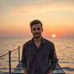 Fototapeta premium Lonely Man Standing Alone, Solitude Concept, Emotional Isolation, Moody Atmosphere
