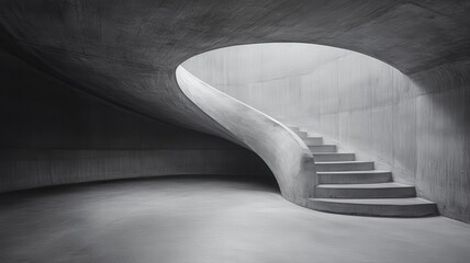 Naklejka premium Curving Concrete Staircase in Monochromatic Light