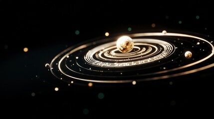 Fototapeta premium Golden Celestial System Abstract Space Art Planets Orbits Galaxy Cosmic Universe St
