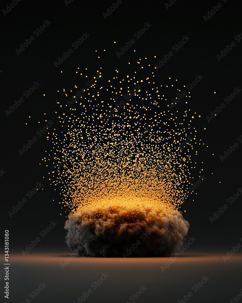 Poster explosion of golden particles abstract art digital creation dark background artistic view visual imp