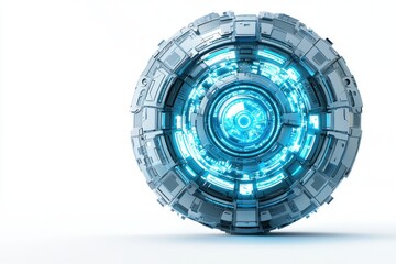 Futuristic Glowing Technological Sphere with Complex Details and Intricate Circular Patterns on Light Surface