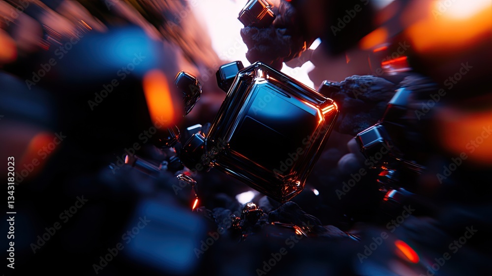 Wall mural abstract black cubic form in dynamic environment
